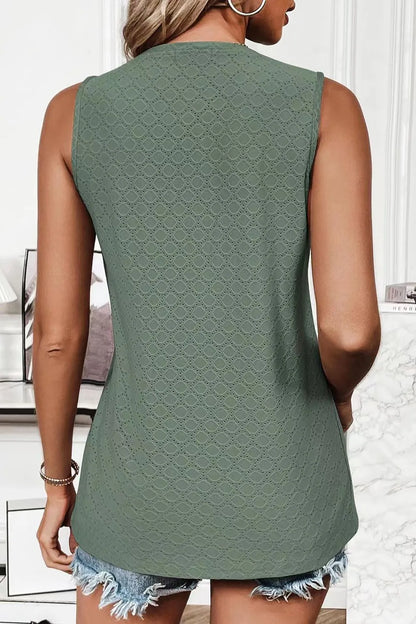 Eyelet Round Neck Tank sleeveless design