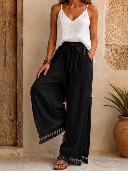 Lace Detail Wide Leg Pants lace detail
