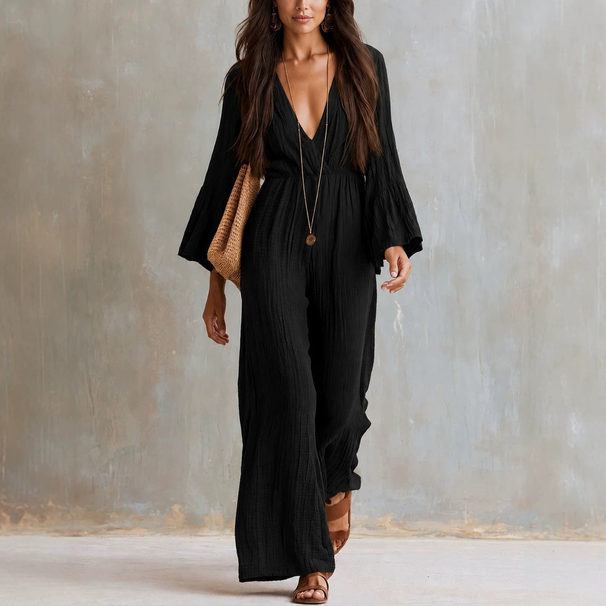 Bohemian V-neck Jumpsuit V-neck design