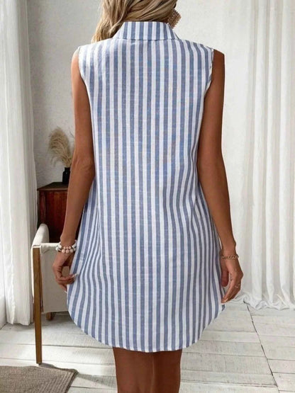 Stylish Sleeveless Striped Shirt Dress - Effortless Chic for Everyday Wear