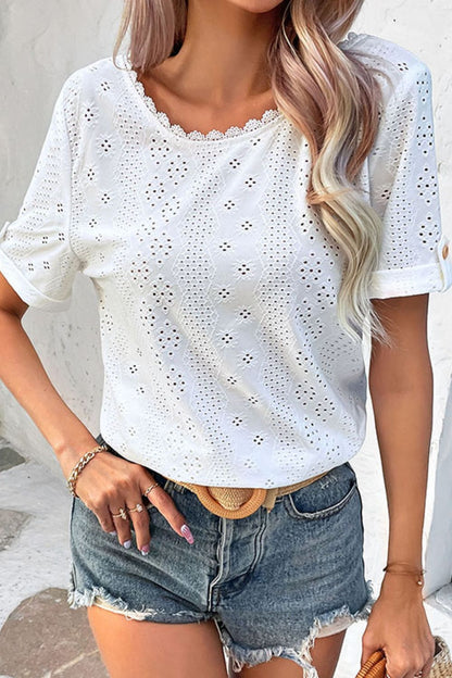 Eyelet Short Sleeve Shirt casual outfit