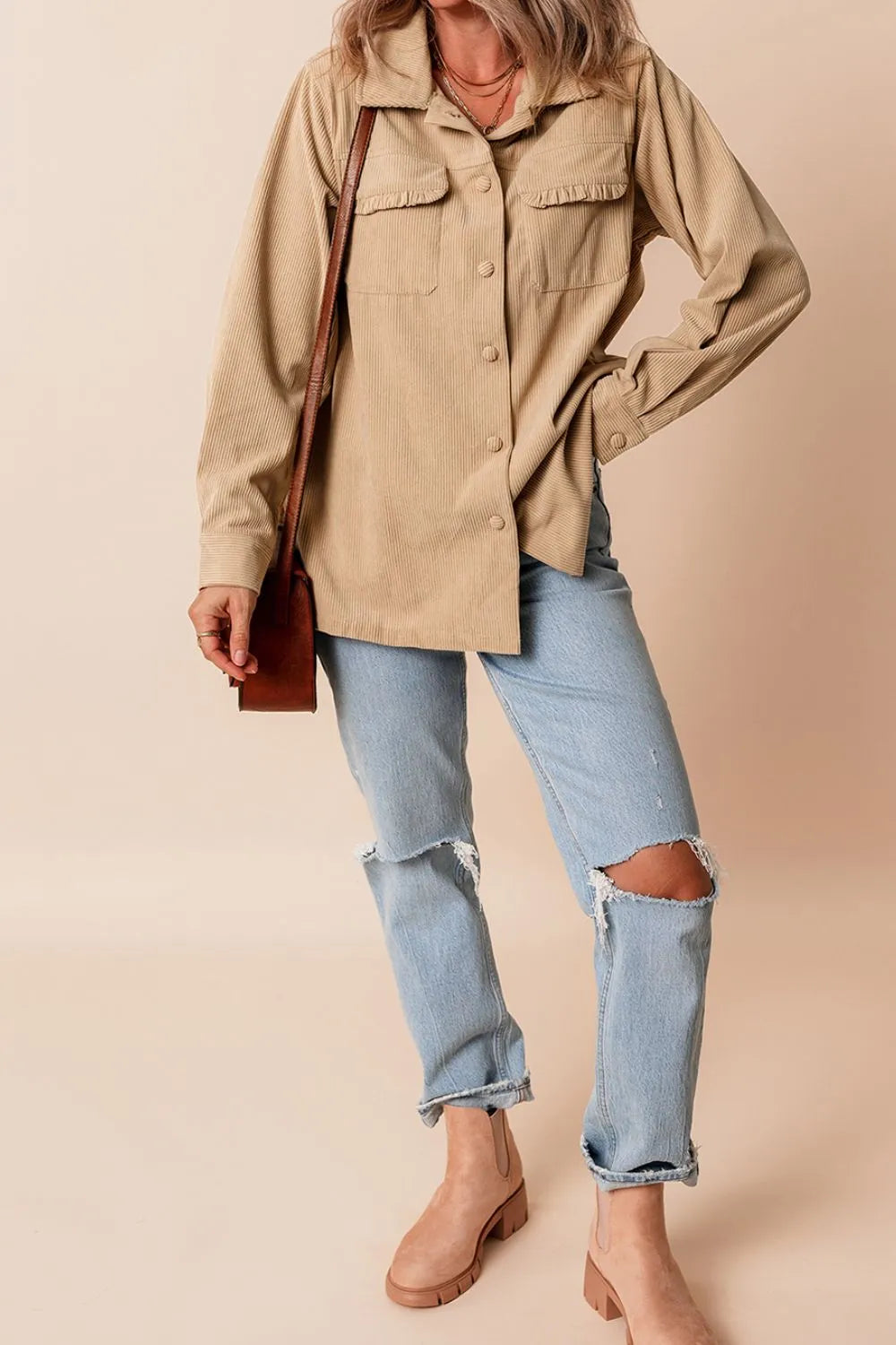 Long Sleeve Frill Shacket women&