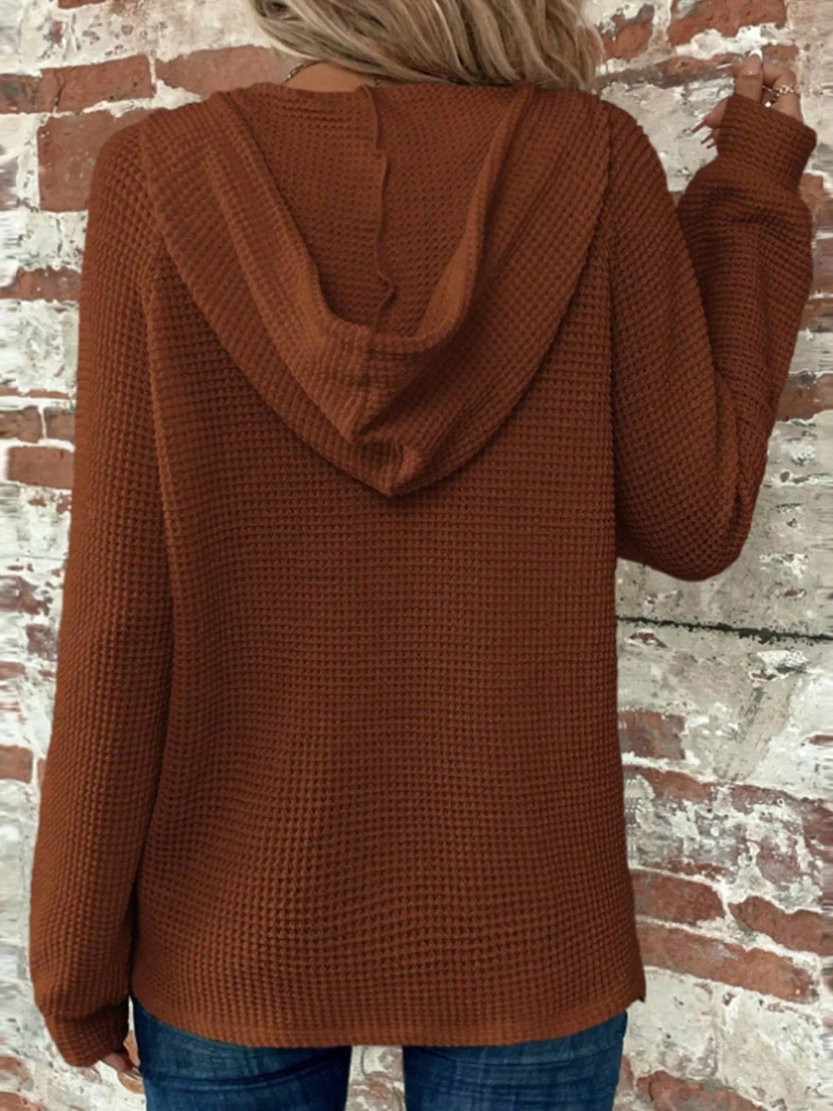 Casual Waffle Knit Hoodie waffle knit texture