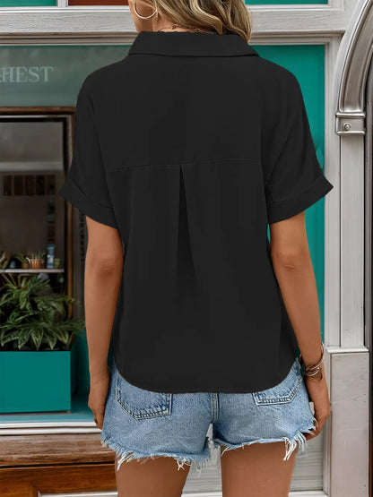 Perfee Johnny Collar Half Sleeve Blouse half sleeve detail