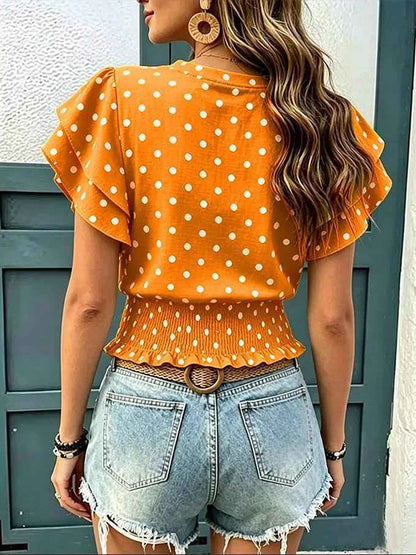 Elevate Your Wardrobe with the Polka Dot Ruffle Sleeve Blouse