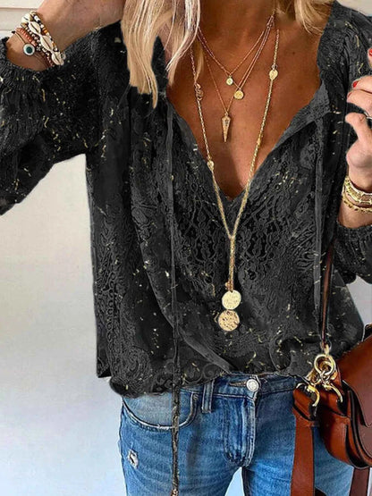 Elevate Your Style with Our Elegant Lace Tie-Neck Blouse