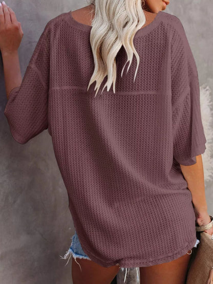 Waffle knit v-neck t-shirt casual outfit