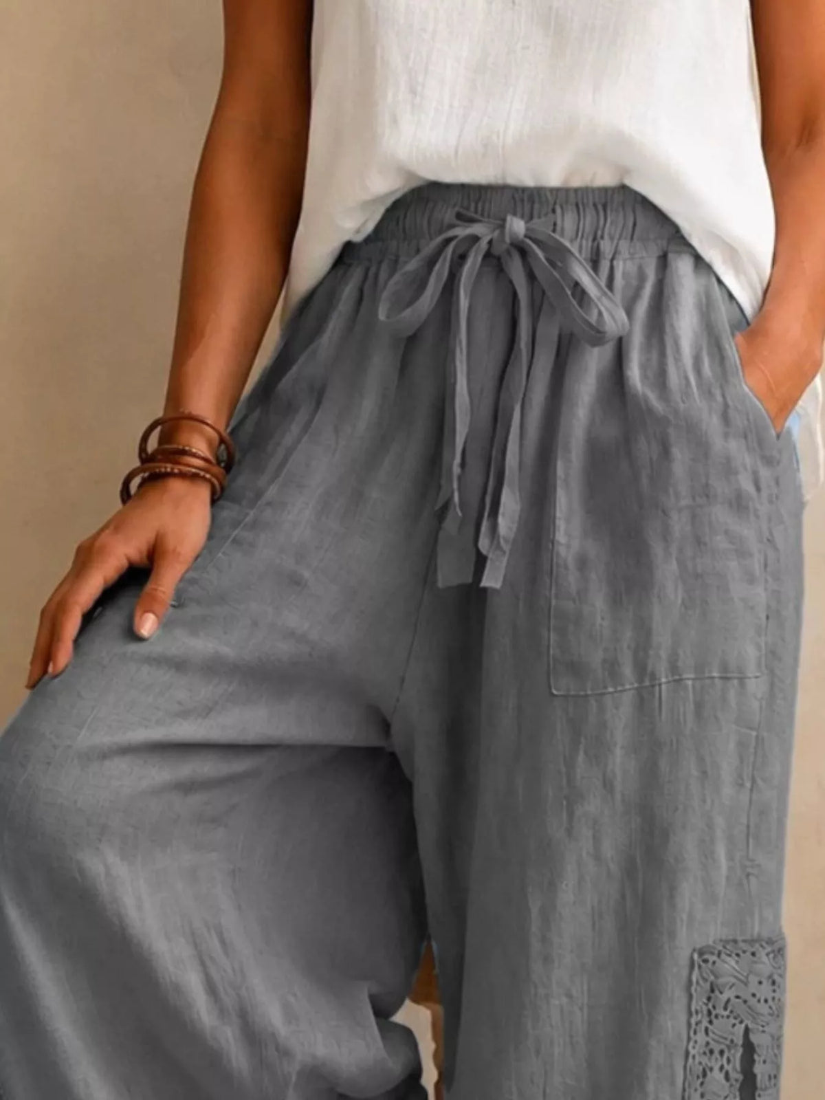 Lace Detail Wide Leg Pants lace detail