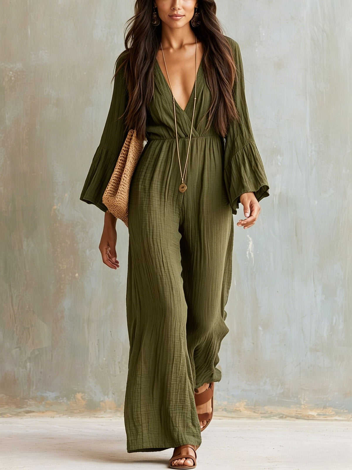 Bohemian V-neck Jumpsuit V-neck design