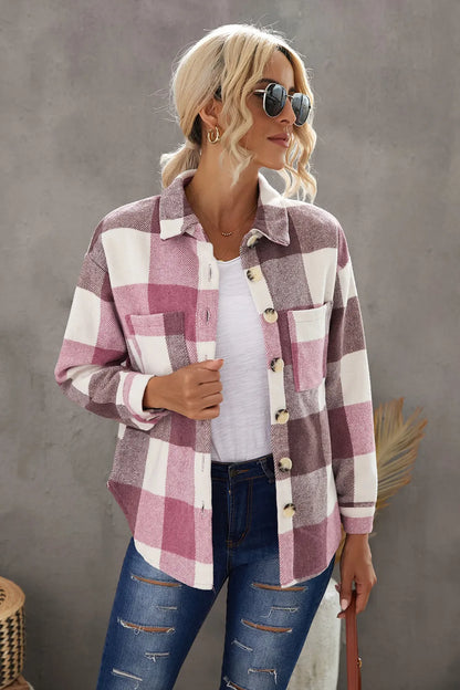 Stylish Plaid Button Up Jacket casual style