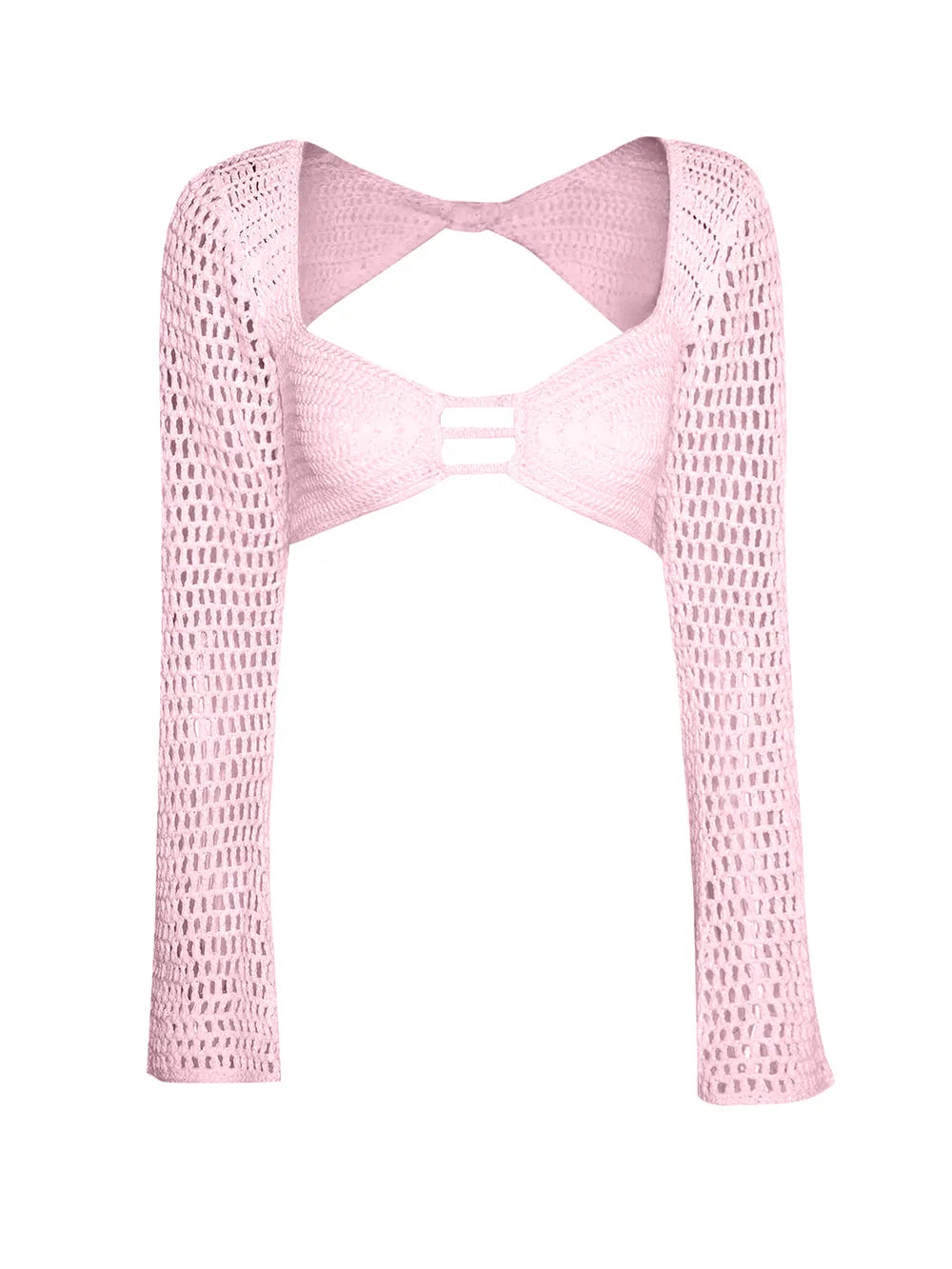 Tied Long Sleeve Cover Up Set openwork design