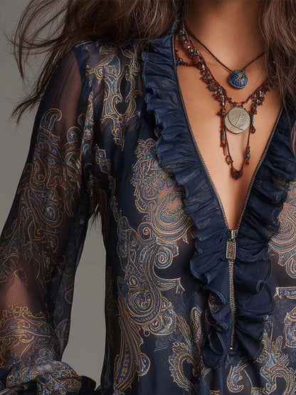 Plus Size Paisley Print Blouse women&