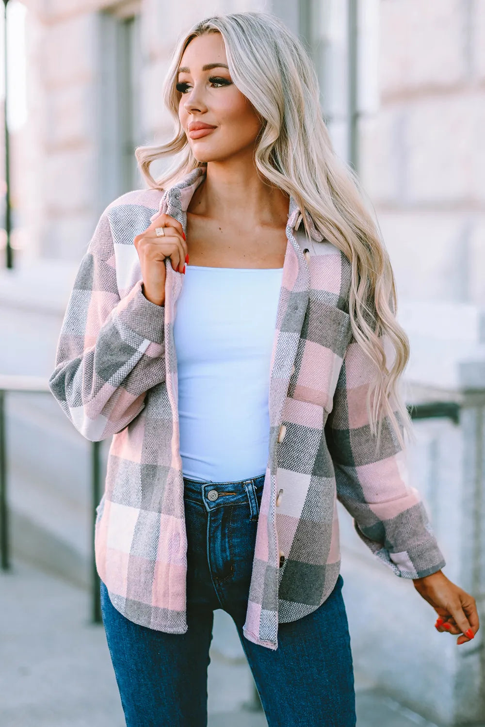 Stylish Plaid Button Up Jacket casual style