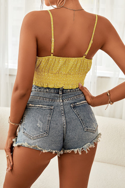 Polka Dot Tied Frill Trim Cami styled outfit
