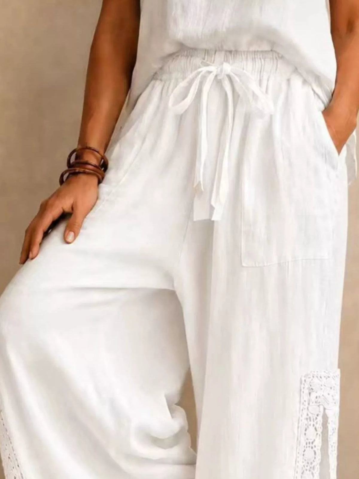 Lace Detail Wide Leg Pants lace detail