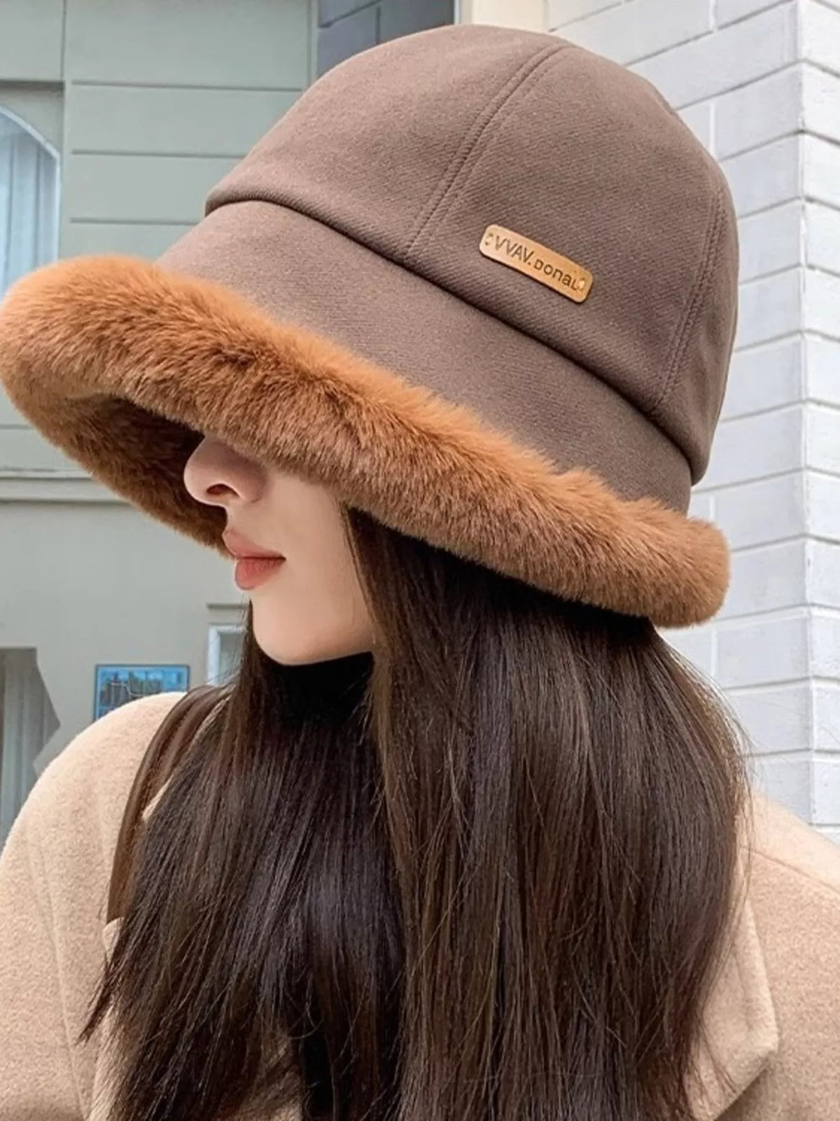 Fuzzy Trim Bucket Hat fuzzy trim