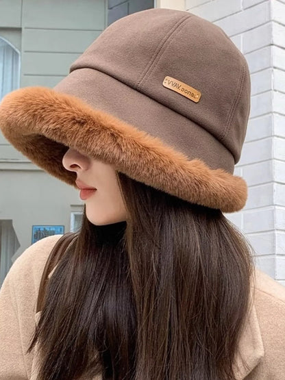 Fuzzy Trim Bucket Hat fuzzy trim