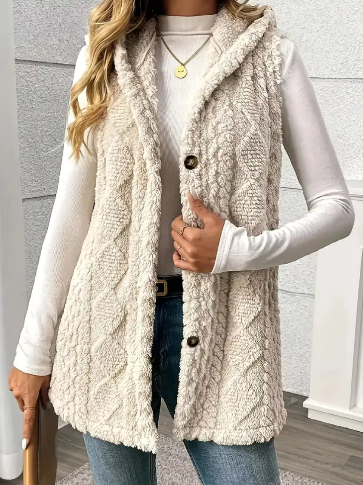 Hooded Sherpa Vest Coat women&