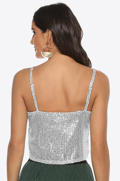 Sequin Cropped Cami V-neck design