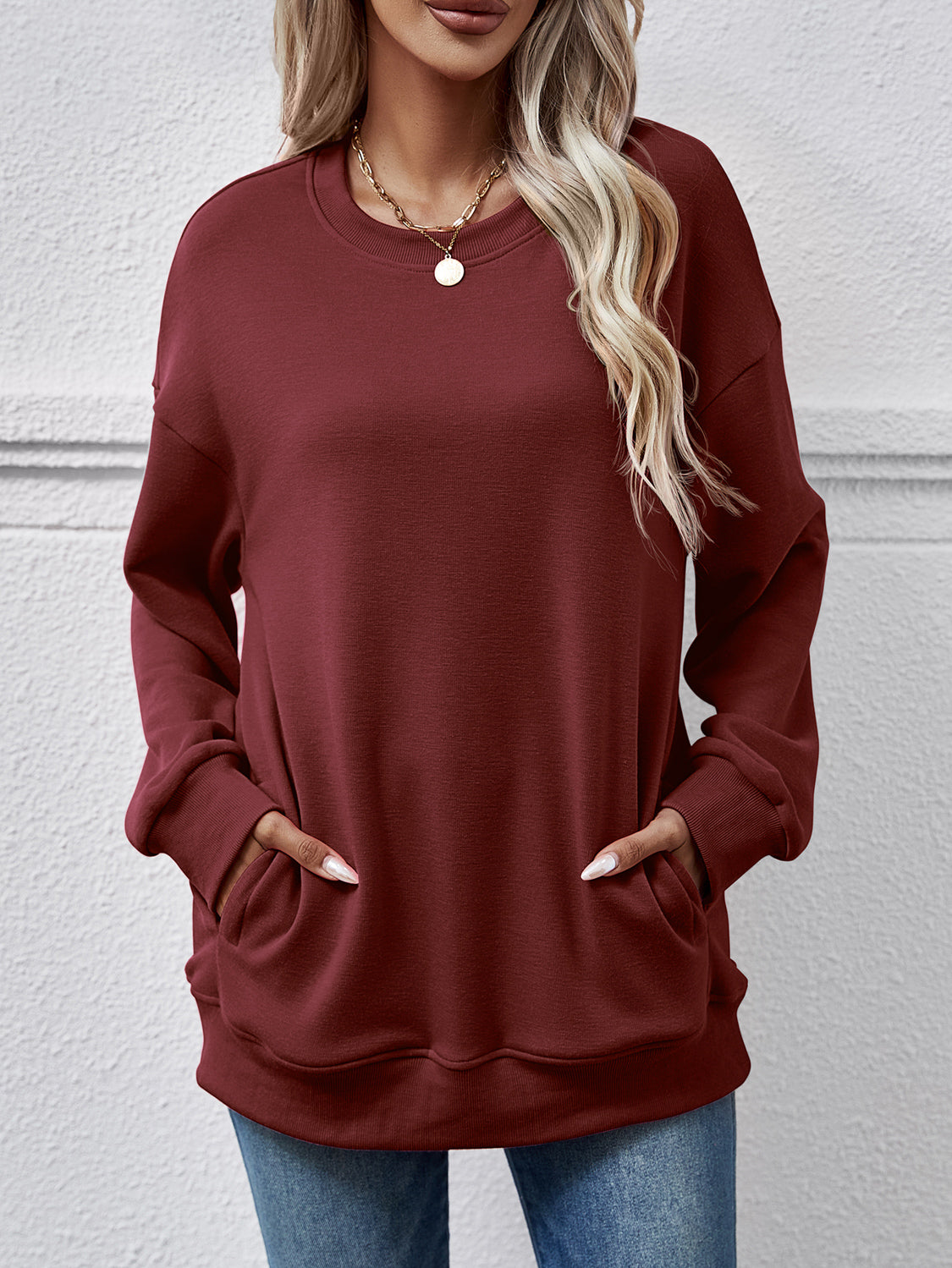 Dropped Shoulder Sweatshirt with Pockets dropped shoulder design