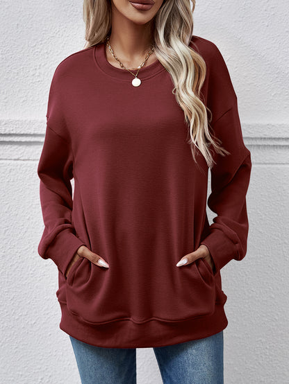 Dropped Shoulder Sweatshirt with Pockets dropped shoulder design