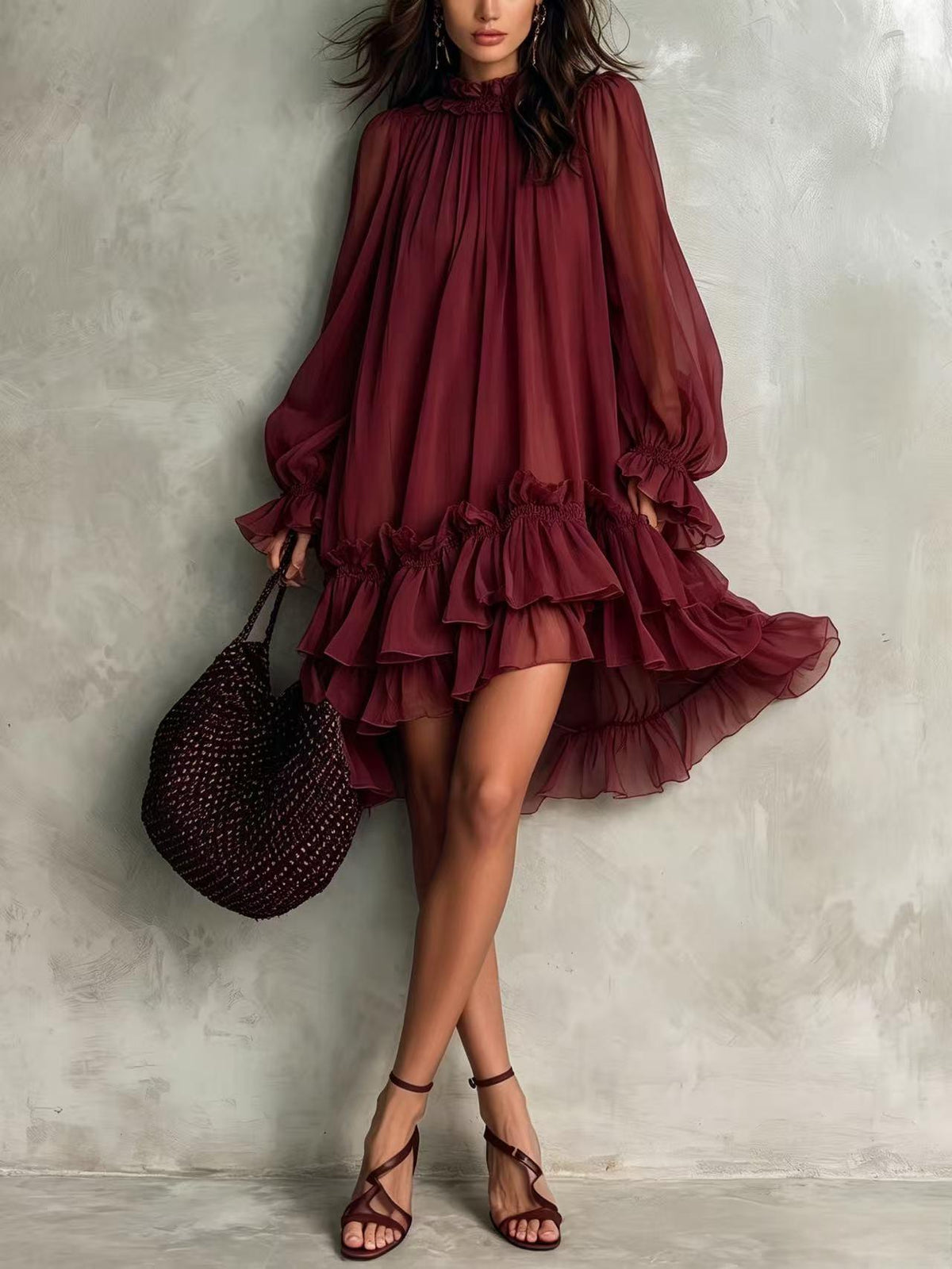 Elegant midi dress ruffled A-line design