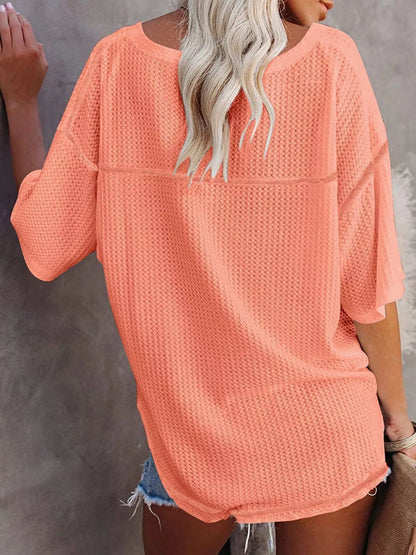 Waffle knit v-neck t-shirt casual outfit