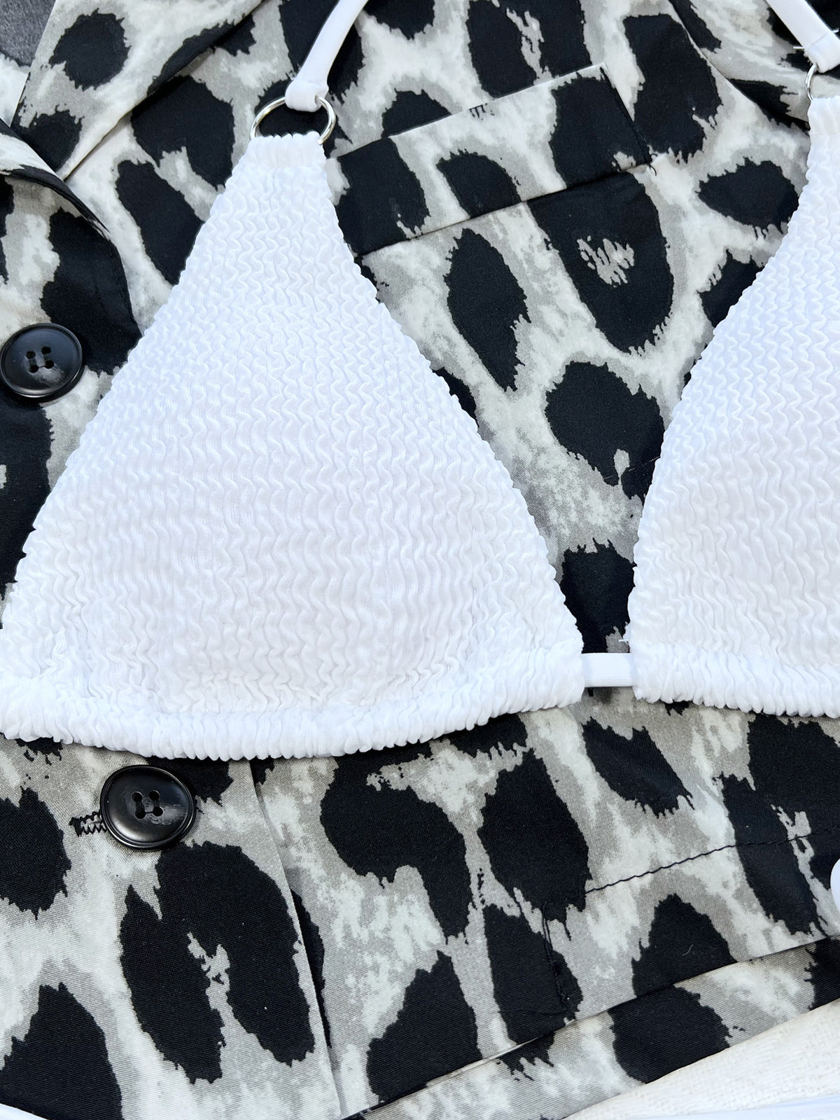 Textured Halter Neck Bikini Set worn by a model, showcasing stylish design and comfort for beach outings.