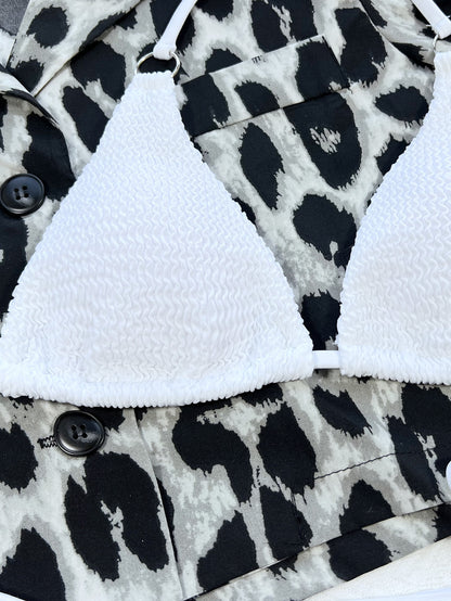 Textured Halter Neck Bikini Set worn by a model, showcasing stylish design and comfort for beach outings.