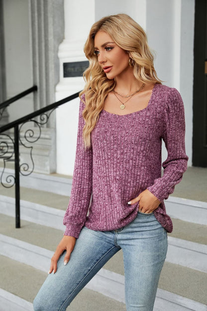 Ribbed Square Neck Long Sleeve Tee long sleeve detail