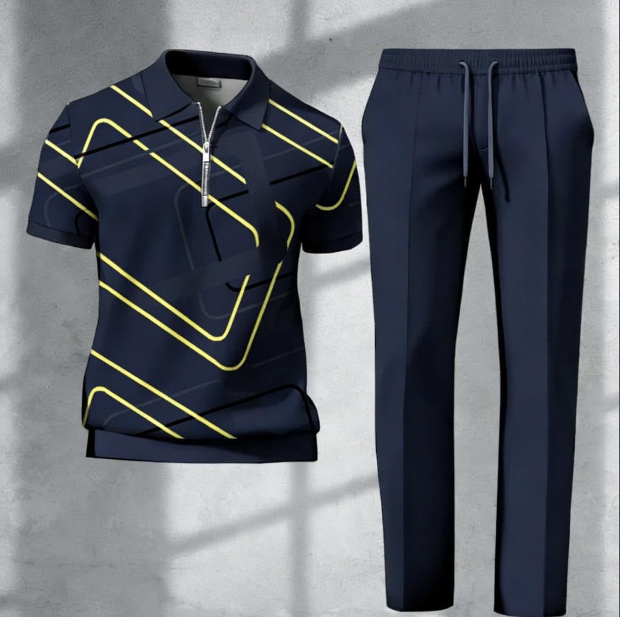 Mens 3D printed shirt and pants set casual outfit