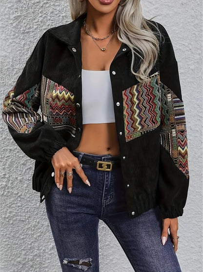 Embroidered Collared Snap Down Jacket women&