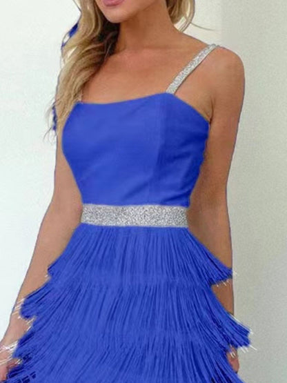 Fringe trim cami mini dress with fringe detail