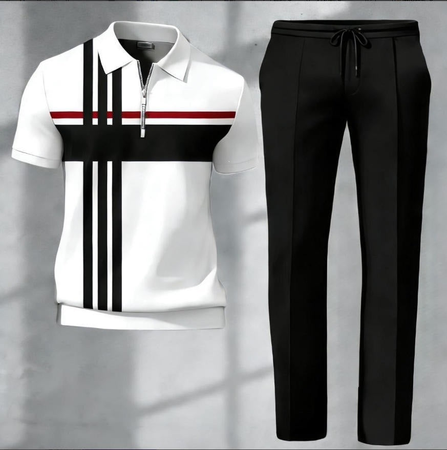 Mens 3D printed shirt and pants set casual outfit