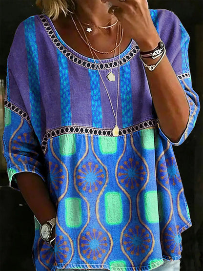 Plus Size Hollow Out Top featuring vibrant colors and stylish lace detail, perfect for casual outings.
