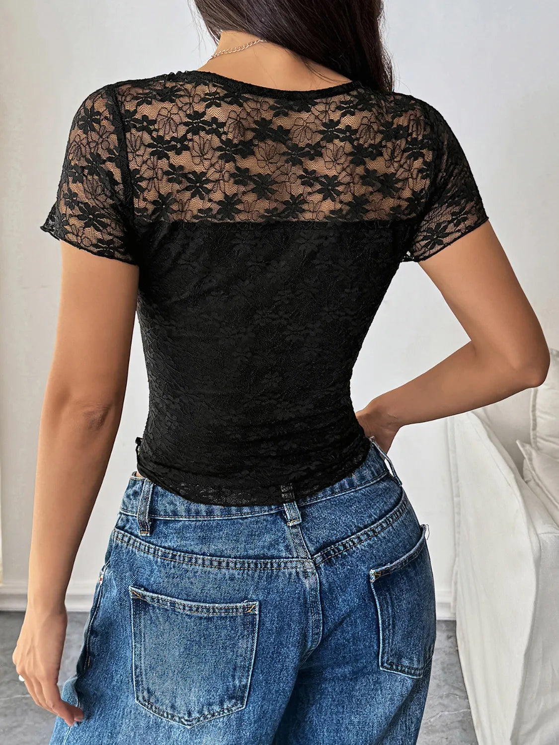 Lace Short Sleeve Top short sleeve design