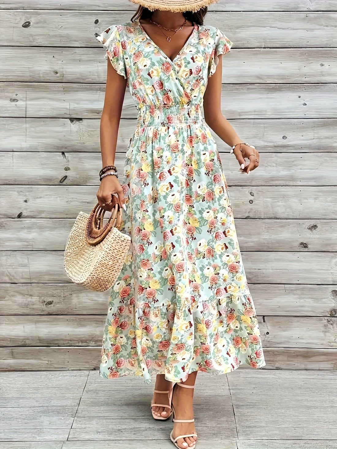 Elegant Floral Wrap Dress floral design