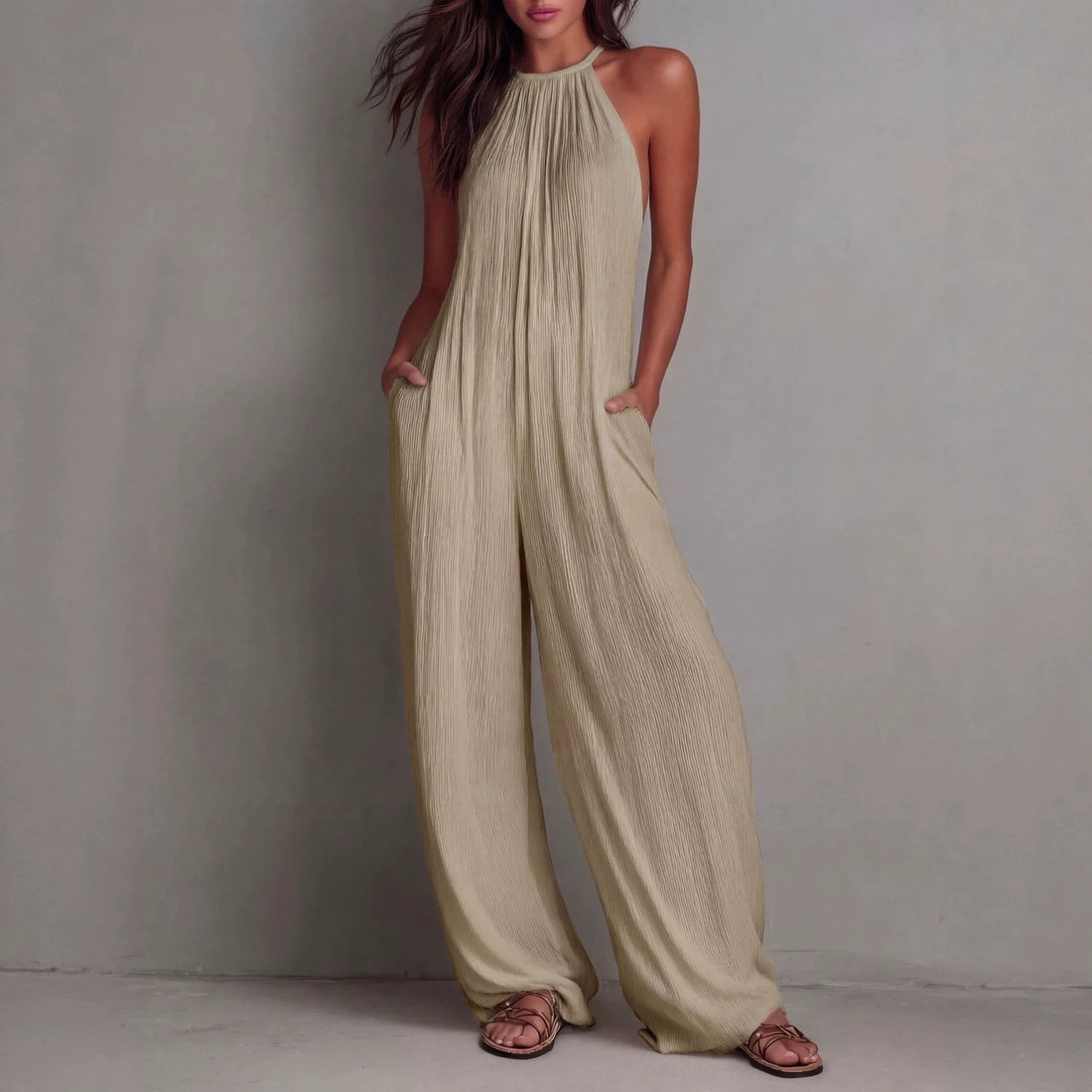 Wide Leg Backless Jumpsuit backless design