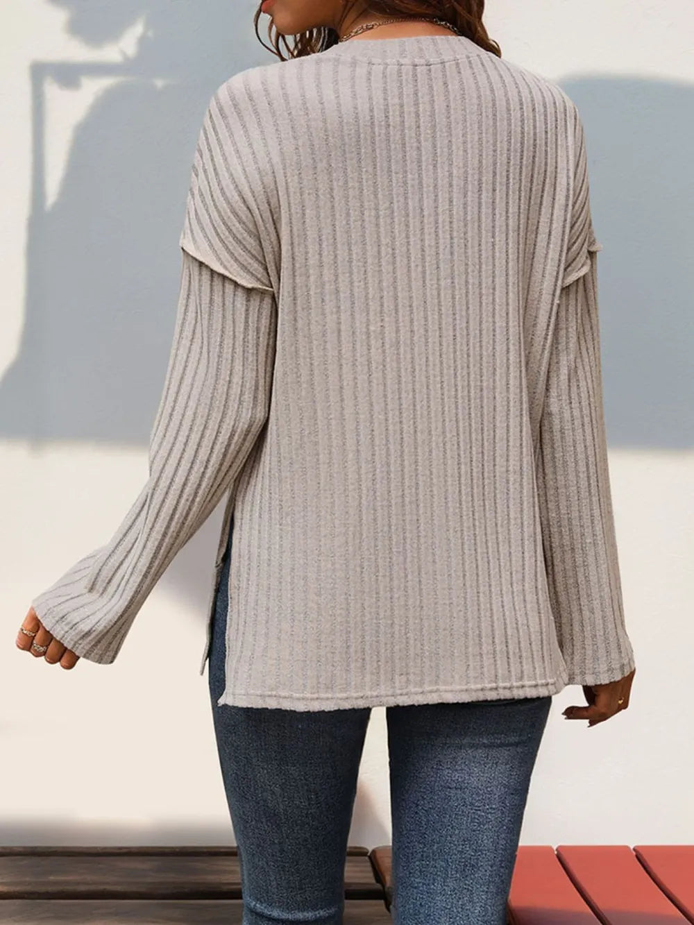 Perfee Long Sleeve T-Shirt with Slit Design casual outfit