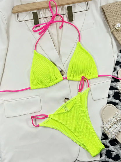 Ribbed Tie Back Bikini Set ribbed design