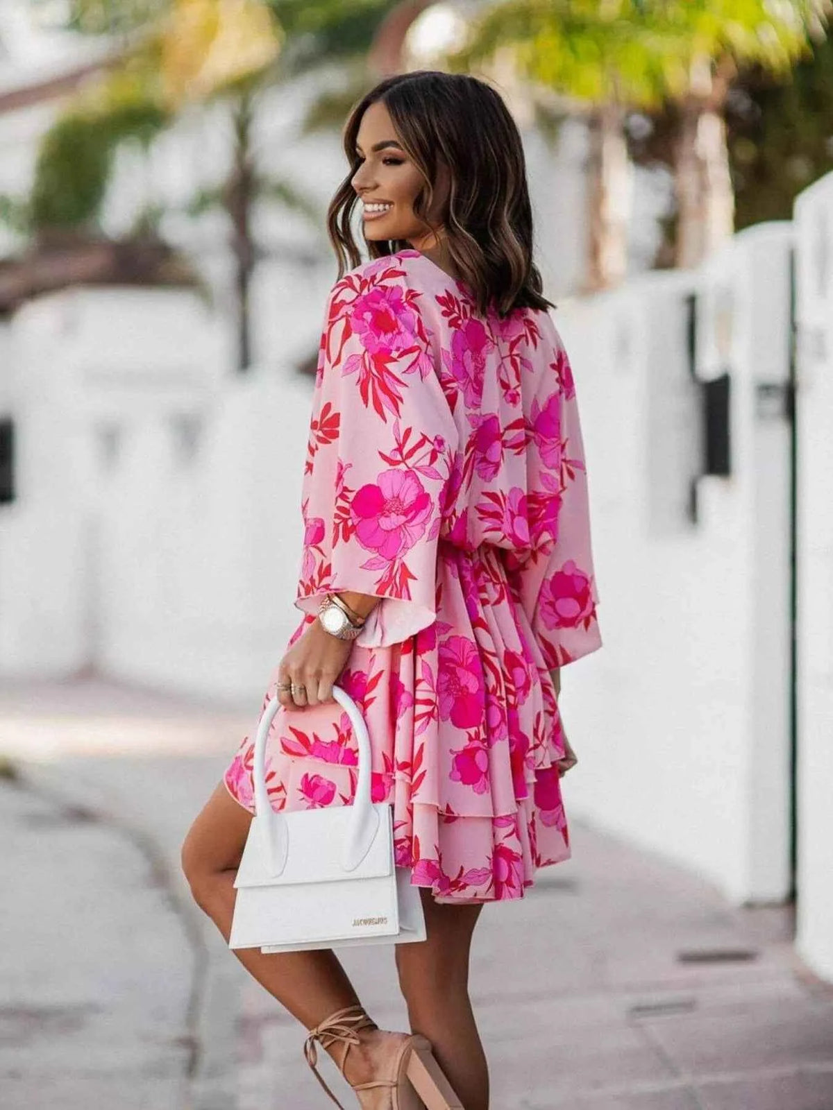 Layered Printed Surplice Mini Dress