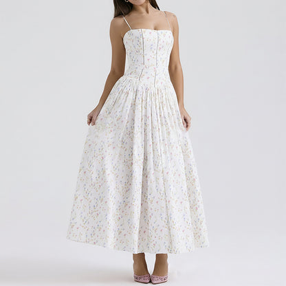 Elegant Summer Flared Strap Dress – Floral Style showcasing flared design and stunning floral patterns for summer elegance.