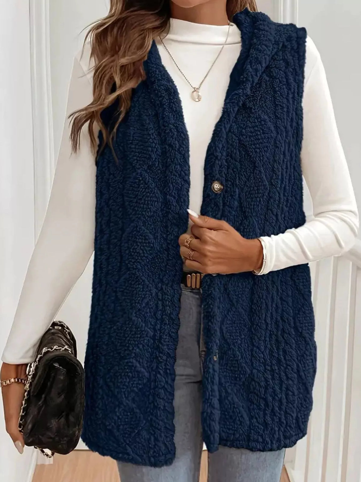 Hooded Sherpa Vest Coat women&