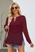 Lace-Up Slit Knit Top long sleeve design