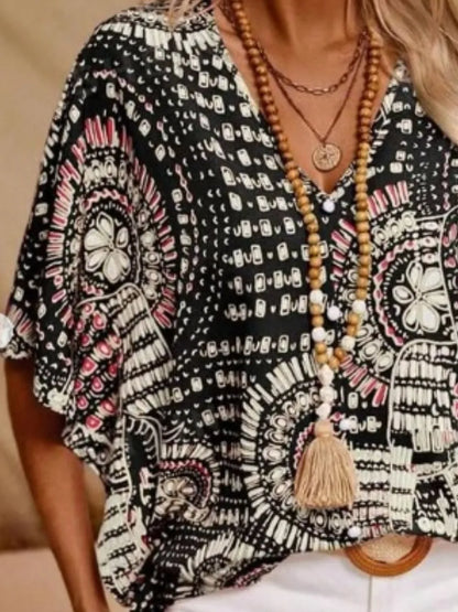 Printed V-Neck Half Sleeve Top printed design