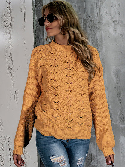 Openwork Mock Neck Long Sleeve Sweater openwork design