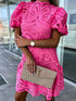 Elevate Your Style with Our Lace Mock Neck Puff Sleeve Dress