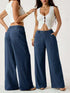 Cotton Linen Wide-Leg Pants worn by a model, showcasing stylish and casual women&