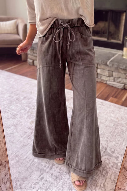 Washed Wide-Leg Drawstring Pants wide-leg design