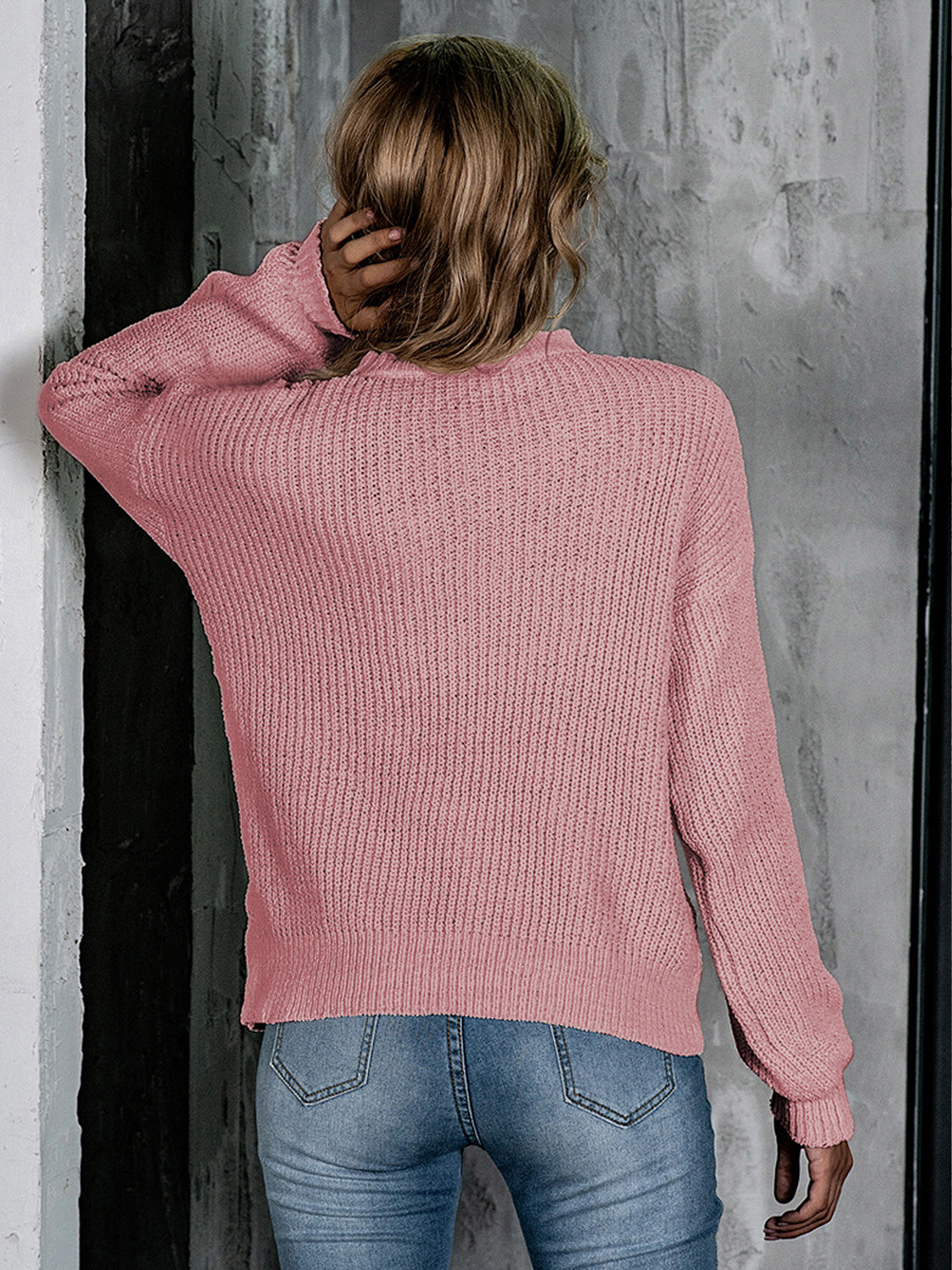 Openwork Mock Neck Long Sleeve Sweater openwork design
